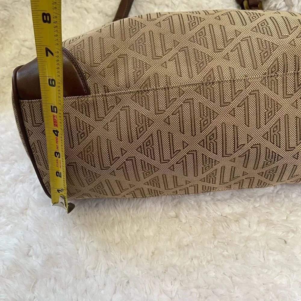 Ralph Lauren Logo Canvas khaki & brown Leather trims Hobo Bag brass hardwares.